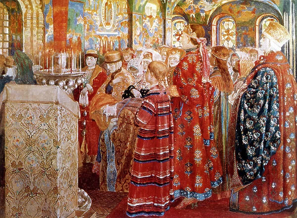 Russian Women of the XVII century. in church. 1899. By Andrei Ryabushkin (1861-1904). Oil on canvas. Tretyakov Gallery. Moscow. Russia