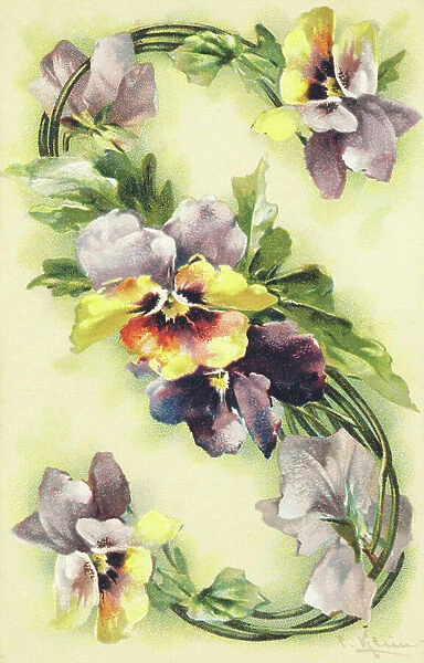 S : fleurs de pensees - Flowers alphabet G. B. editeur, Paris, 1904 (postcard)