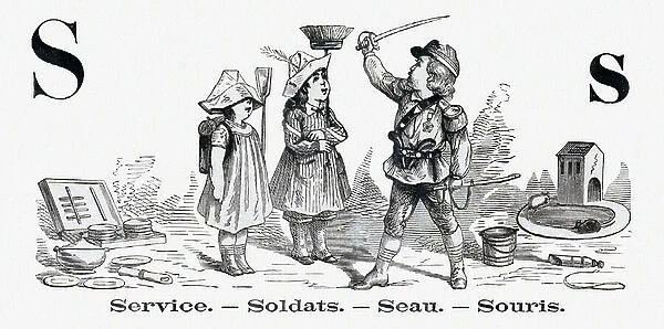 S for Service - Soldiers - Bucket - Mouse, c1880 (illustration)