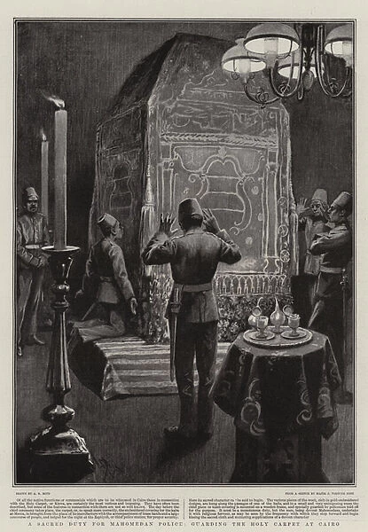A Sacred Duty for Mahomedan Police, guarding the Holy Carpet at Cairo (litho)