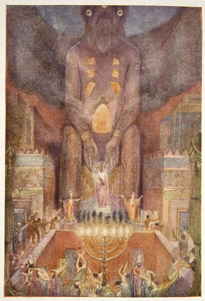 Sacrificing to Bel, frontispiece from Myths and Legends of Babylonia and Assyria by Lewis Spence, 1916 (colour litho)