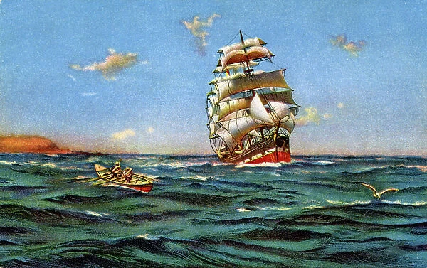 Sailing ship off the coast of Valparaiso, c.1910 (illustration)