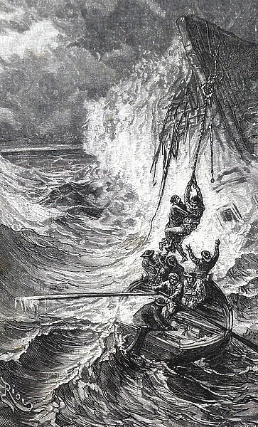 Sailors trying to escape the sinking ship, 1850