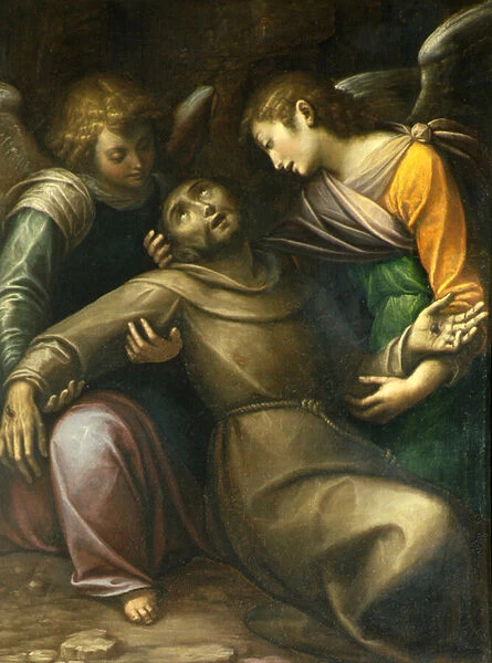 Saint Francis comforted by two Angels