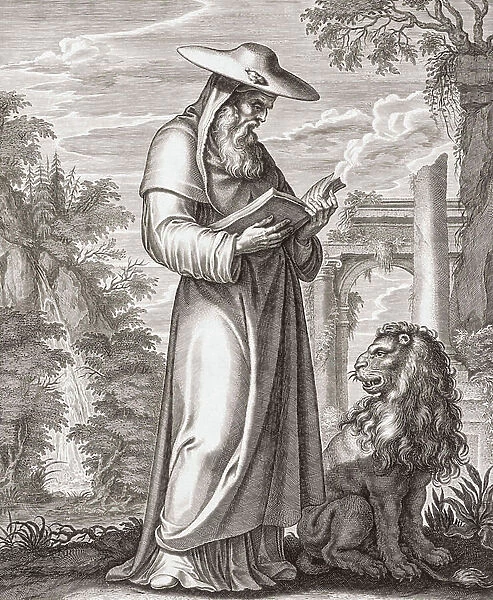 Saint Jerome, also known as Jerome of Stridon. Portrait. (print)