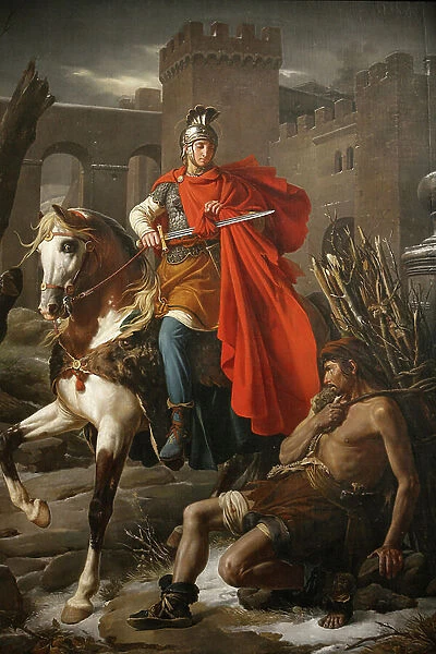Saint Martin sharing his coat with Jesus christ (painting)