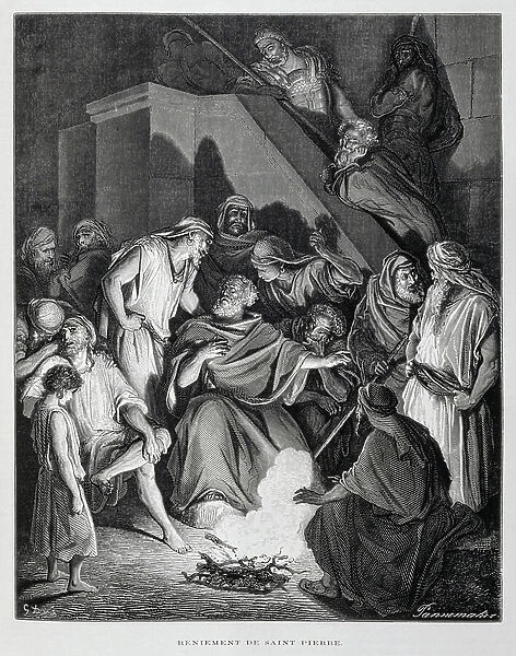 Saint Peter denying Christ, Illustration from the Dore Bible, 1866