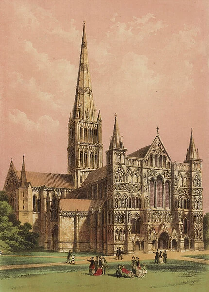 Salisbury Cathedral, Wiltshire (colour litho)