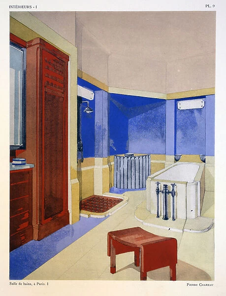Salle de bains I, a Paris, illustration from Interieurs by Leon Moussinac, pub. Albert Levy, 1924-26 (colour litho)