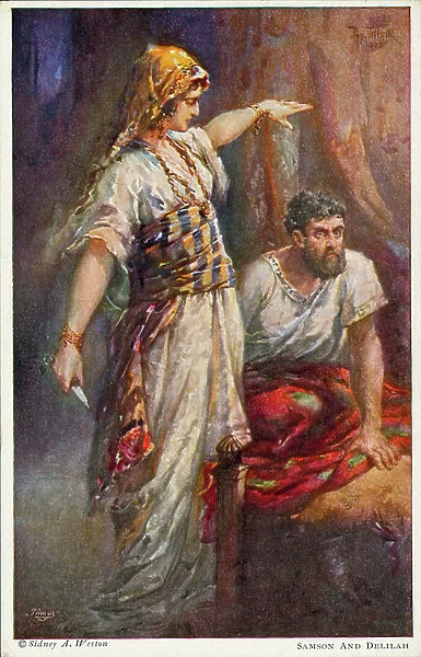 Samson and Delilah (colour litho)