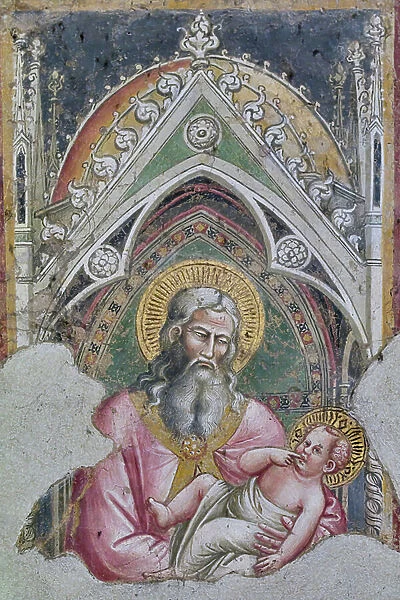 San Simeon holding Infant Jesus in his arms according to the narration of the Gospel of Luke (fresco)