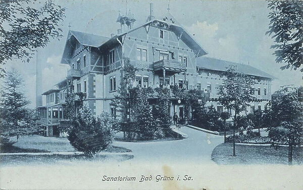 Sanatorium Bad Gruena in Saxony, Germany, view around 1900-1910, digital reproduction of a historical postcard