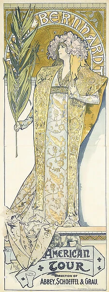 Sarah Bernhardt, American Tour, 1895 (lithograph in colours)