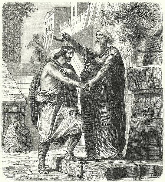Saul anointed King of Israel by Samuel (engraving)
