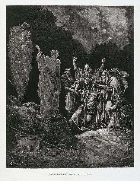 Saul and the Witch of Endor, Illustration from the Dore Bible, 1866