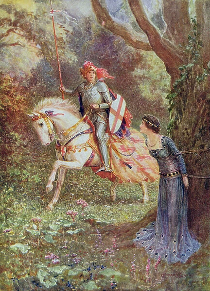 He saw a lady of surpassing beauty, from St. George and the Dragon, The Seven Champions of Christendom, by Rose Yeatman Woolf, published by Raphael Tuck, 1920s (colour litho)
