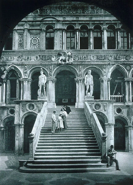 Scala dei Giganti and the Palazzo Ducale (b  /  w photo)