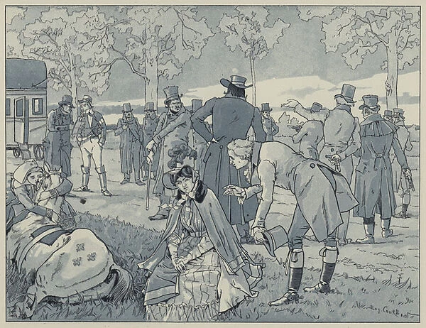 Scene from La Dame de Gai-Fredon, by Quatrelles (Ernest L Epine) (litho)