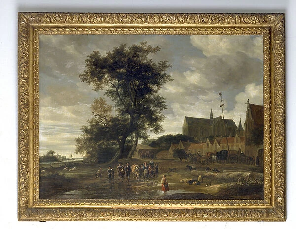 Scene before a Maypole with Alkmaar Church in the Background, 1669 (oil on canvas)