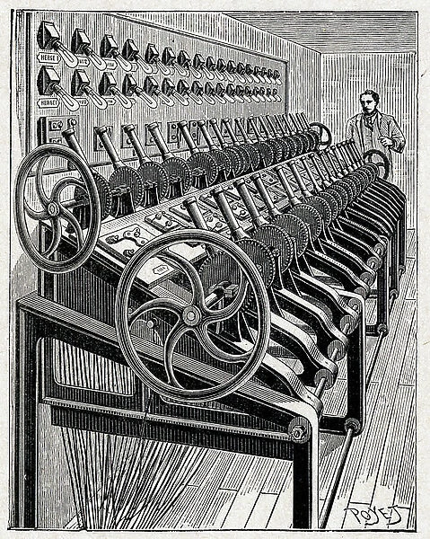 Science. Electricity. Lighting dashboard at the Opera de Paris. Engraving in: Grands hommes et grands faits de l'industrie, France, c.1880 (engraving)