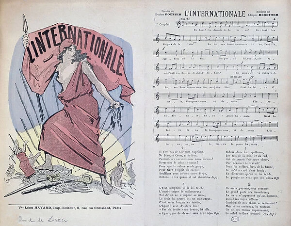 Score sheet for the song L Internationale, c. 1900 (colour litho)