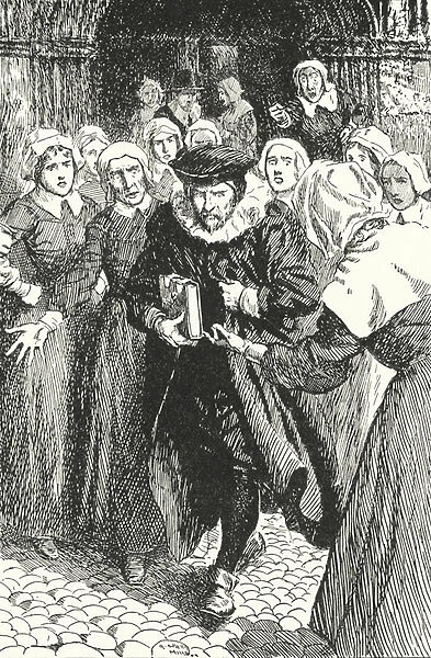 Scottish priest William Annand condemned by the women of Edinburgh for preaching from the new Prayer Book in St Giles Cathedral, 1637 (litho)
