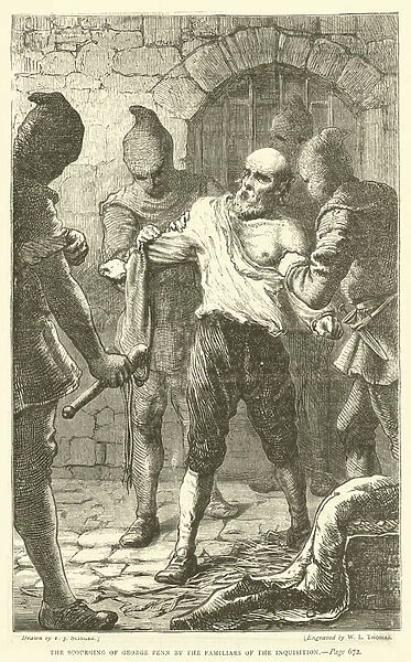 The Scourging of George Penn by the Familiars of the Inquisition (engraving)