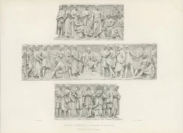 Sculptures on the podium of the Albert Memorial (engraving)