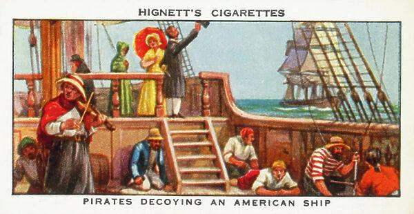 Sea Adventure: Pirates decoying an American ship (colour litho)