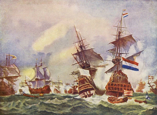 A Sea Fight off Texel (colour litho)