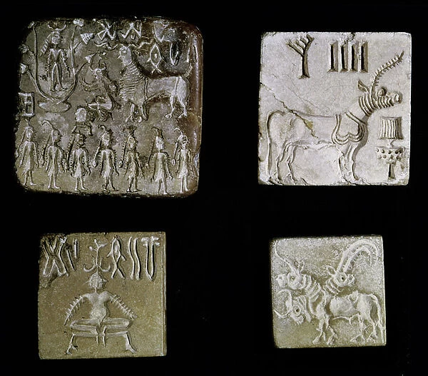 Four seals depicting mythological animals, from Mohenjo-Daro, Indus Valley, Pakistan