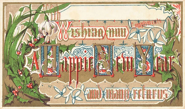 Seasonal Flowers, New Year Card (chromolitho)