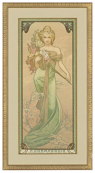 Four Seasons: Spring, 1900 (colour litho on silk)