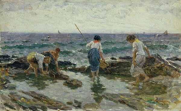 Seeking seafood (oil on canvas)