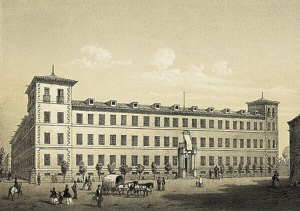 Seminario de Nobles in Madrid today military hospital (engraving)