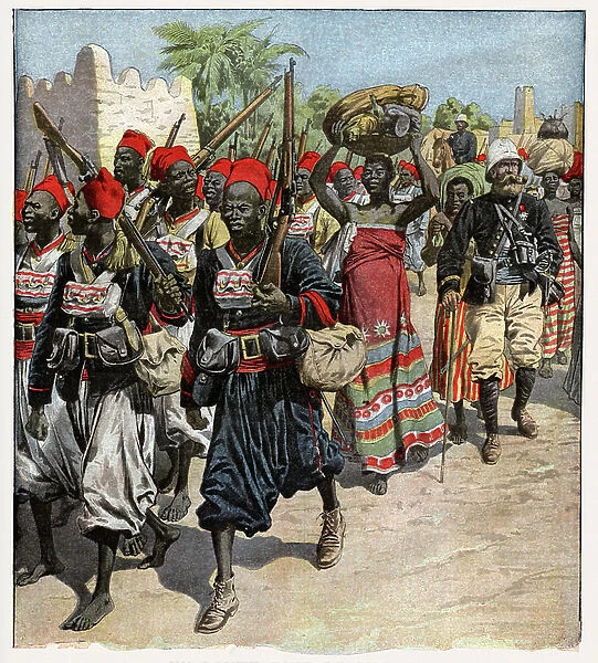 Senegales tirailleurs, 1908 (engraving)