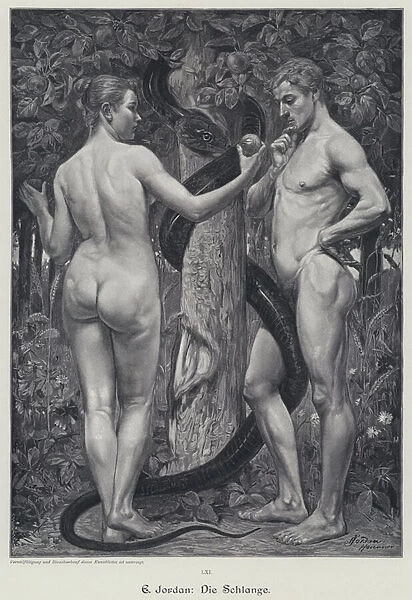 The Serpent. Adam and Eve in the Garden of Eden (engraving)