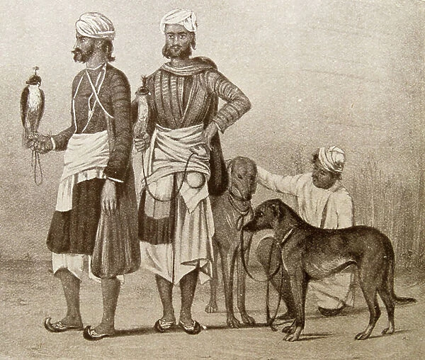 Servants with dogs and hawks belonging to the King of Oudh