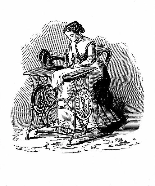 Sewing machine by Isaac Merritt Singer, 1880 (engraving)