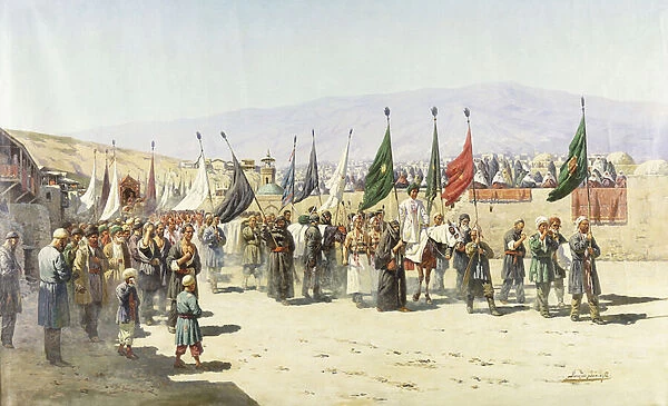 Shakhsei-Vakhsei, Religious Procession of Muslims, (oil on canvas)