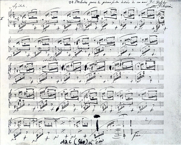 Sheet music for Prelude 1 for piano by Frederic Chopin (1810 - 1849), Polish composer