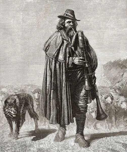 A shepherd from Ostia, Rome in the late 19th century (engraving)