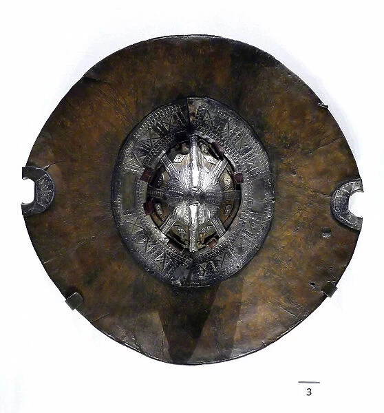 Shield made from Hide, silver and leather
