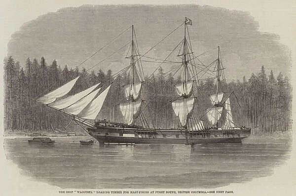 The Ship 'Wacousta'loading Timber for Mast-Pieces at Puget Sound, British Columbia (engraving)