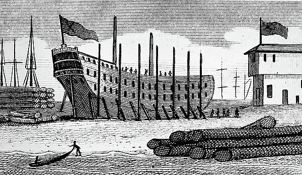 Ships being built from New Forest timber, 1850