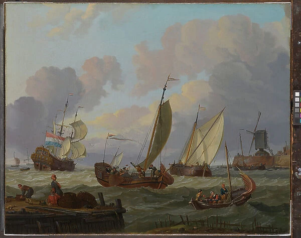 Ships Passing a Windmill, c.1690 (oil on canvas)