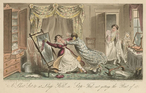 A short set to at Longs Hotel, or Stopford not getting the best of it (coloured engraving)