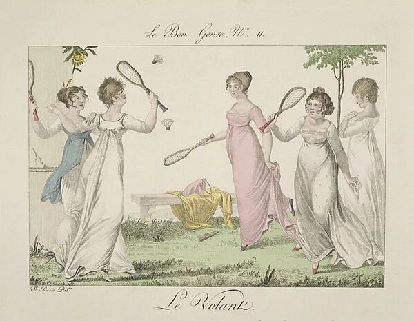 The Shuttlecock, plate 11 from Le Bon Genre, 1802 (coloured engraving)