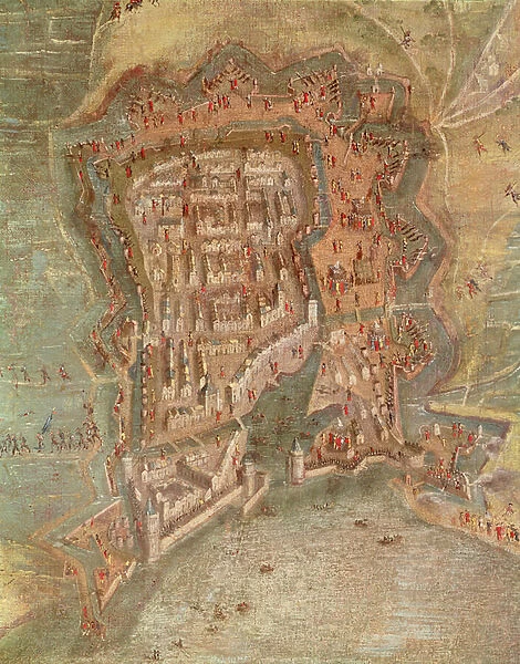 Detail - The Siege of La Rochelle by troops of Cardinal Richelieu in 1627-68 (oil on canvas)