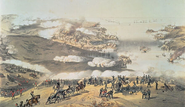 The Siege of Sevastopol during the Crimean War (1854-56) (colour litho)